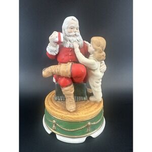 Vtg Santa Porcelain MUSIC BOX Berman Anderson Wish You a Merry Christmas